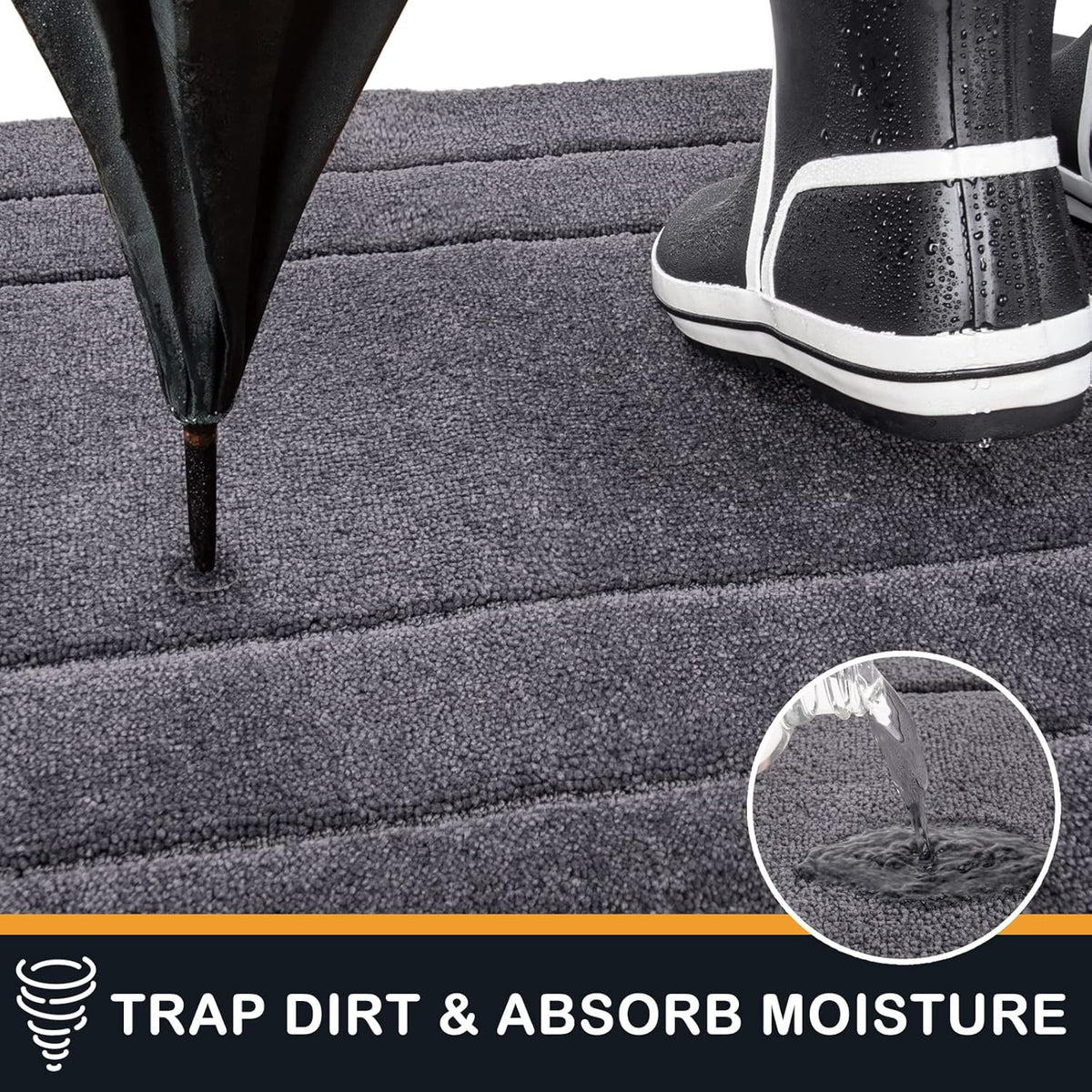 PURRUGS Dirt Trapping Door Mat 24" x 59", Non-Slip/Skid Machine Washable Entryway Rug, Dog Doormat, Super Absorbent Welcome Mat for Muddy Wet Shoes and Paws, Grey