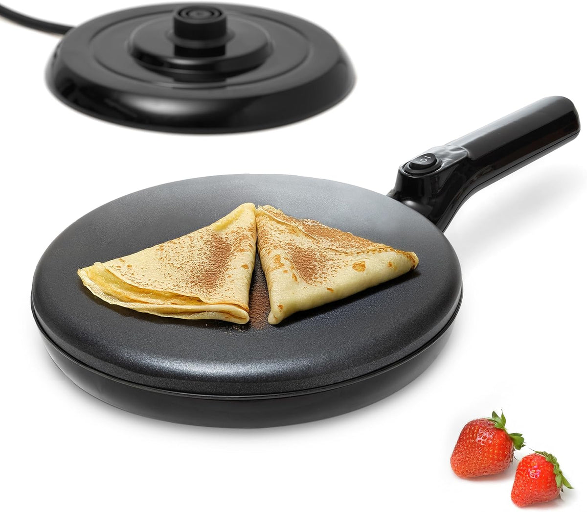 Moss & Stone Cordless Electric Crepe Maker With Auto Power Off, On/Off Switch & Dual Temperature Setting, 8 Inch Portable Crepe Maker & Non-Stick Dipping Plate, Nonstick Coating Pan Apo