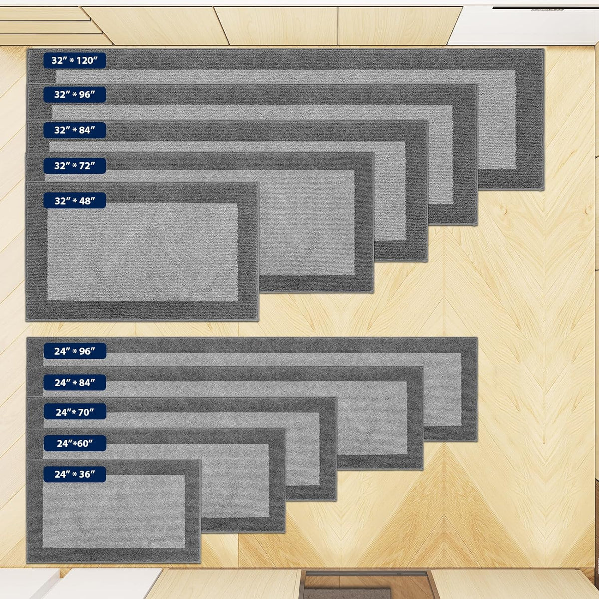 Machine Washable Runner Rug 32" x 96", Non Slip Kitchen Mat for Floor, Absorbent Entryway Rug for Kitchen, Bedroom, Living Room, Hallway, Door (Roll Packing)