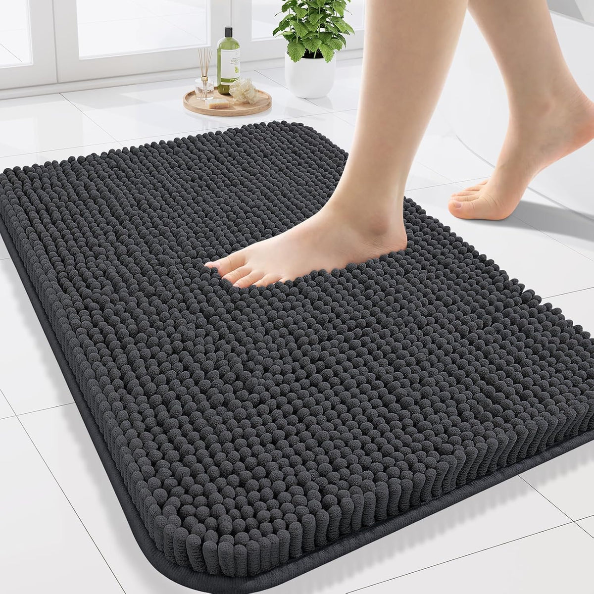 Arotive Bathroom Rugs 24x16, Extra Soft Absorbent Shaggy Chenille Bath Rugs, Machine Washable Rubber Backing Non-Slip Bath Mats for Bathroom Floor Tub and Shower, Home Decor Accessories, Dark Grey