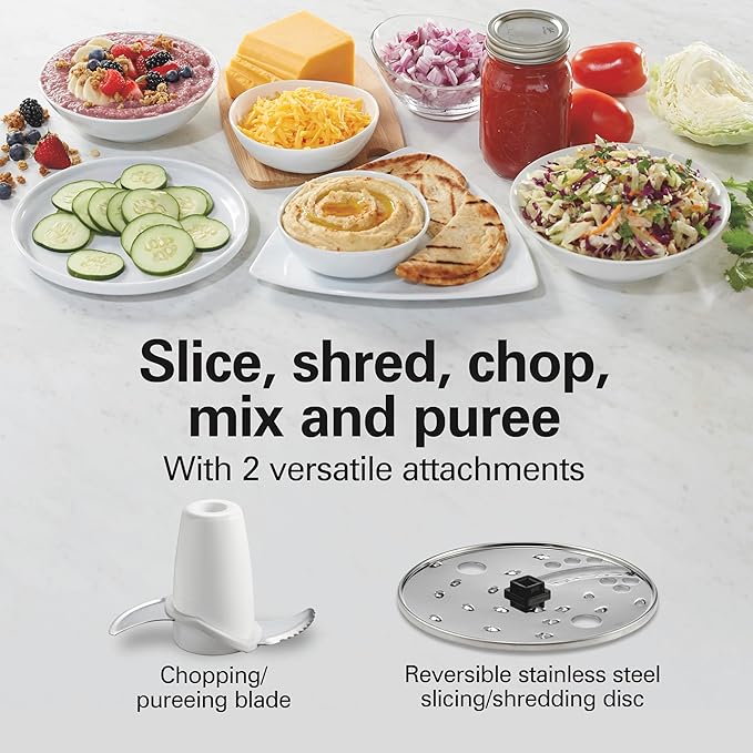 Hamilton Beach Food Processor & Vegetable Chopper for Slicing, Shredding, Mincing, and Puree, 10 Cups + Easy Clean Bowl Scraper, White and Stainless Steel (70733)