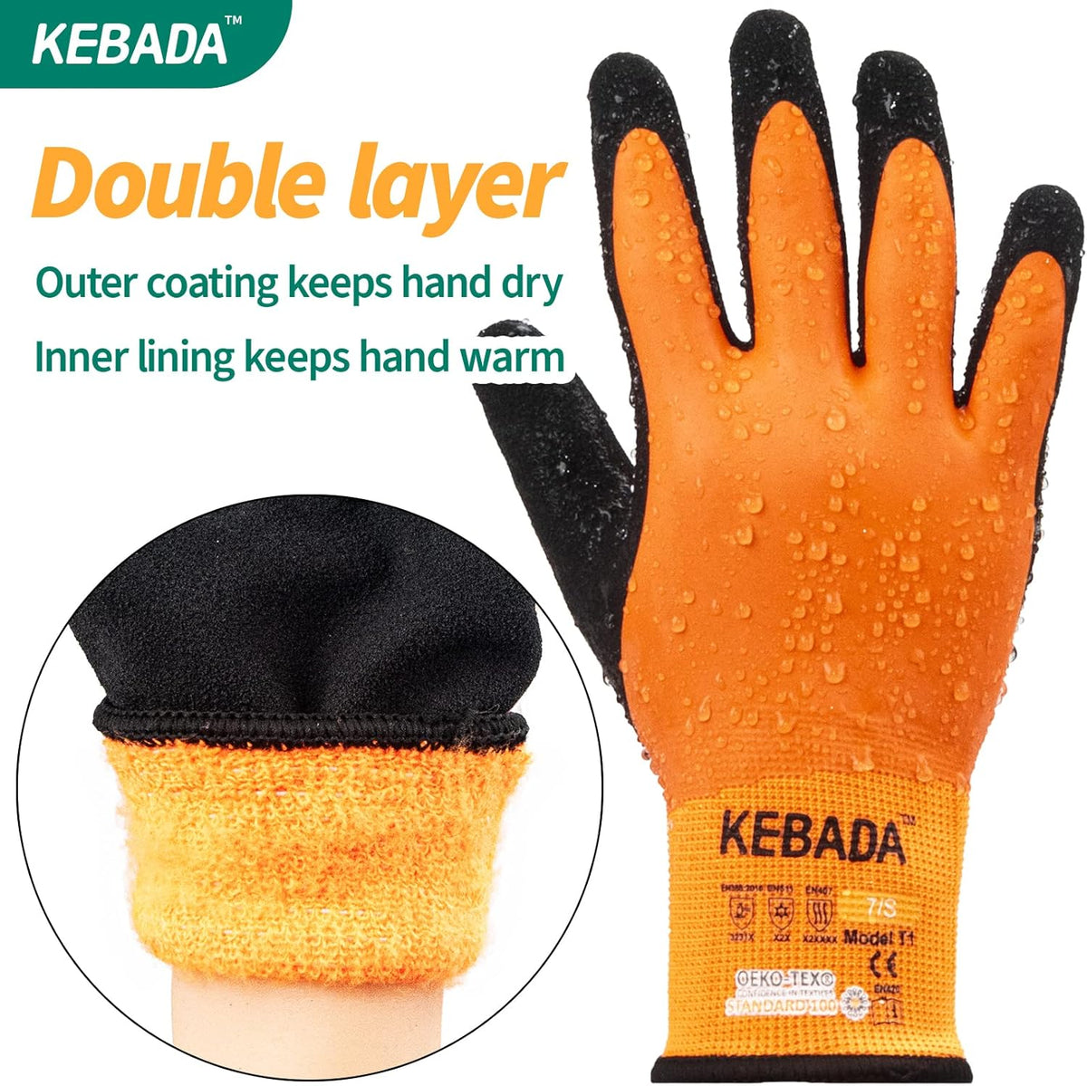 Kebada T1 Waterproof Winter Work Gloves for Men and Women,Insulated Work Gloves for Men Cold Weather,Warm Freezer Gloves Medium
