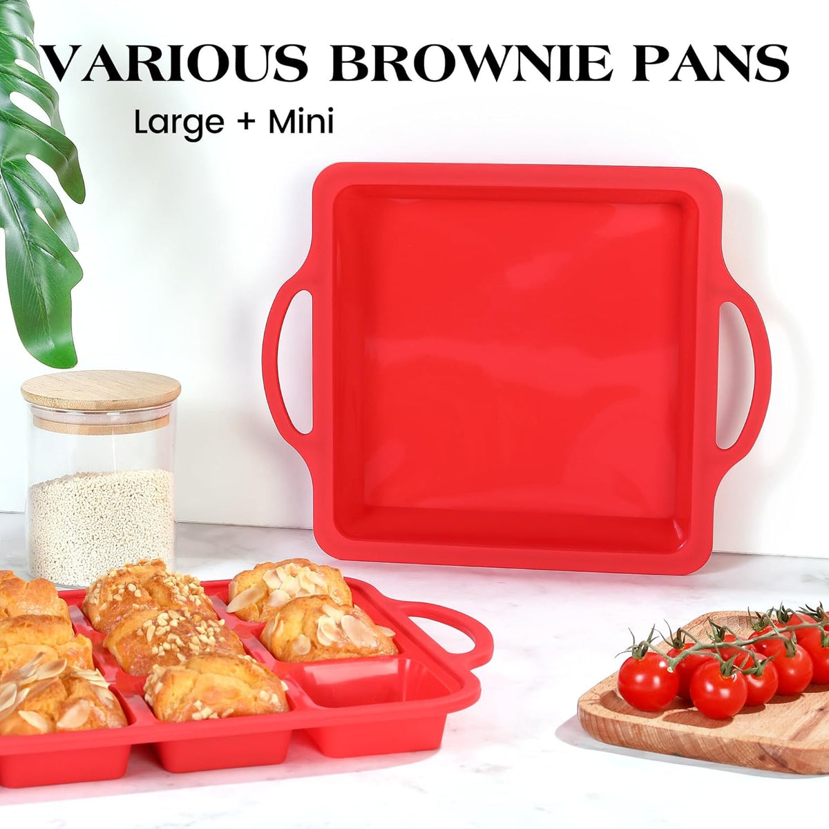 1 Pc Square Brownie Pan With Dividers Mini Silicone Brownie Pan for Baking Individual Nonstick 12 Cups Square Muffin Cupcake Pans with Metal Reinforced Frame (Red)