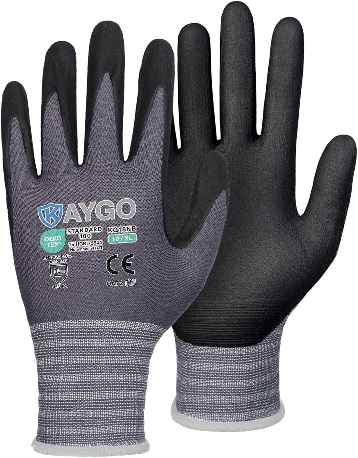 KAYGO Safety Work Gloves MicroFoam Nitrile Coated, 60 Pairs KG18NB,Seamless Knit Nylon Glove for Men and Women, Ideal for Automotive,Warehouse,Construction (X-Large,Gray)
