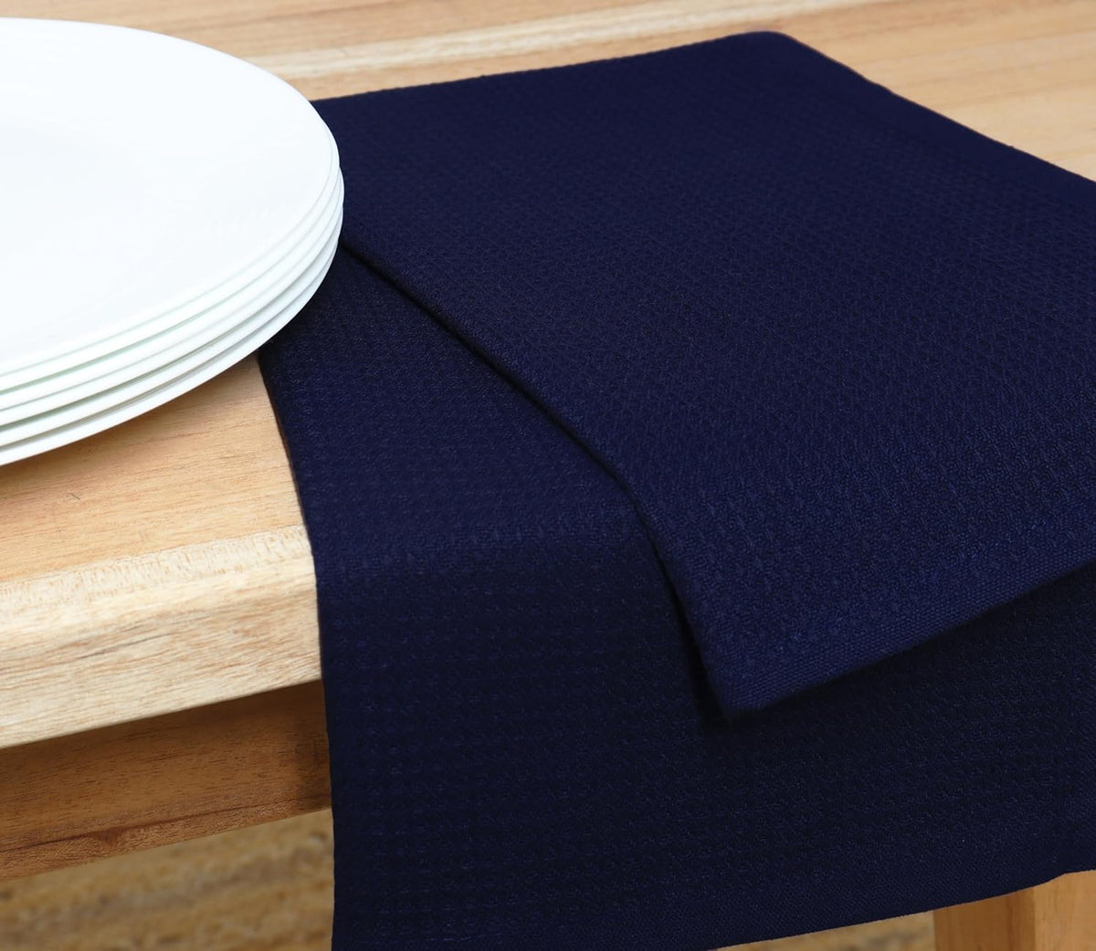PurpleEssences Waffle Weave Kitchen Towel, 100% Cotton - 15 x 25 Inches, with Hanging Loop Ultra Soft Absorbent Quick Drying Dish Cloth, Tea and Hand Towels, 6 Pack - Navy Blue