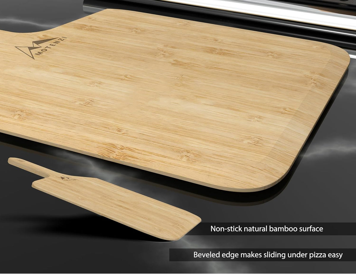 Bamboo Pizza Peel With Cutter and Server, Bamboo Pizza Board Wooden Pizza Paddle Spatula Oven Accessory for Baking Homemade Pizza, Wood Cutting Board for Cheese Bread Fruit Vegetables