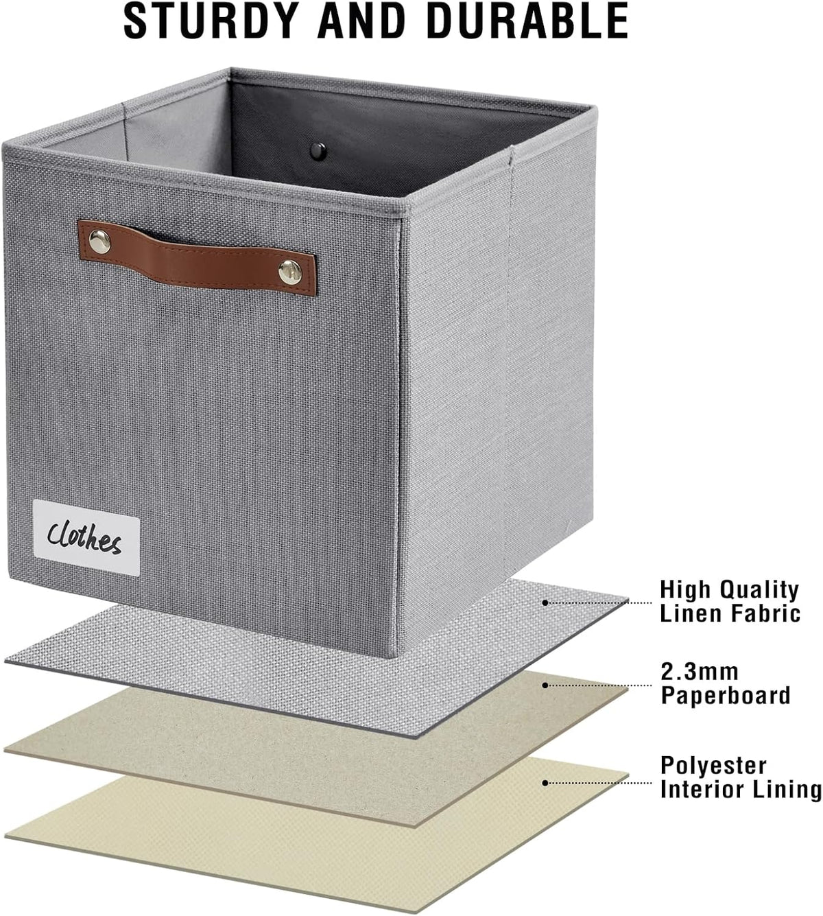 Collapsible Fabric Storage Cube Bins with 2 Reinforced PU Handles, Foldable Storage Organizer Baskets for Closet, Shelves, Living Room | 11"x11"x11", 4 Pack, Full Gray