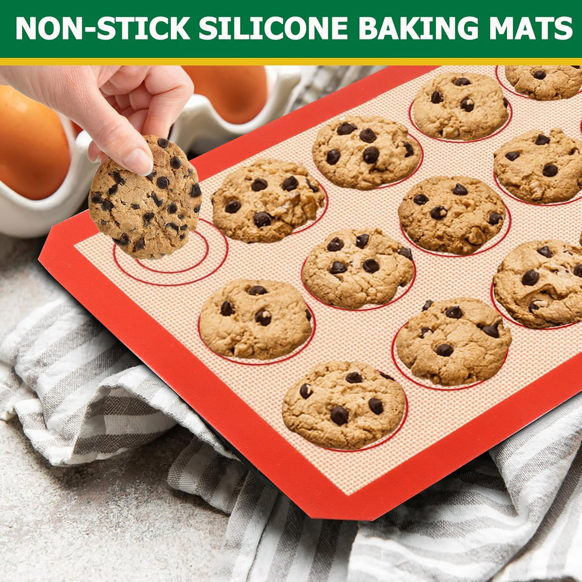 TeamFar Baking Sheet Set - Stainless Steel Baking Sheet Pan with Cooling Rack & Silicone Baking Mat, 10.5/12.5/16inch Cookies Sheets for Oven Baking (3 Sheets + 3 Racks + 3 Mats), Easy Clean