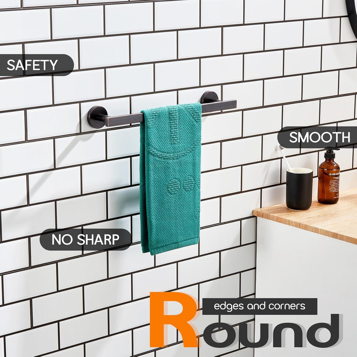 16 Inch Bathroom Towel Bar Bath Towel Rack Kitchen Towel Holder Towel Hanger Wall Mounted SUS304 Stainless Steel 2 Pack Oil Rubbed Bronze AN4001ORB-L16-P2