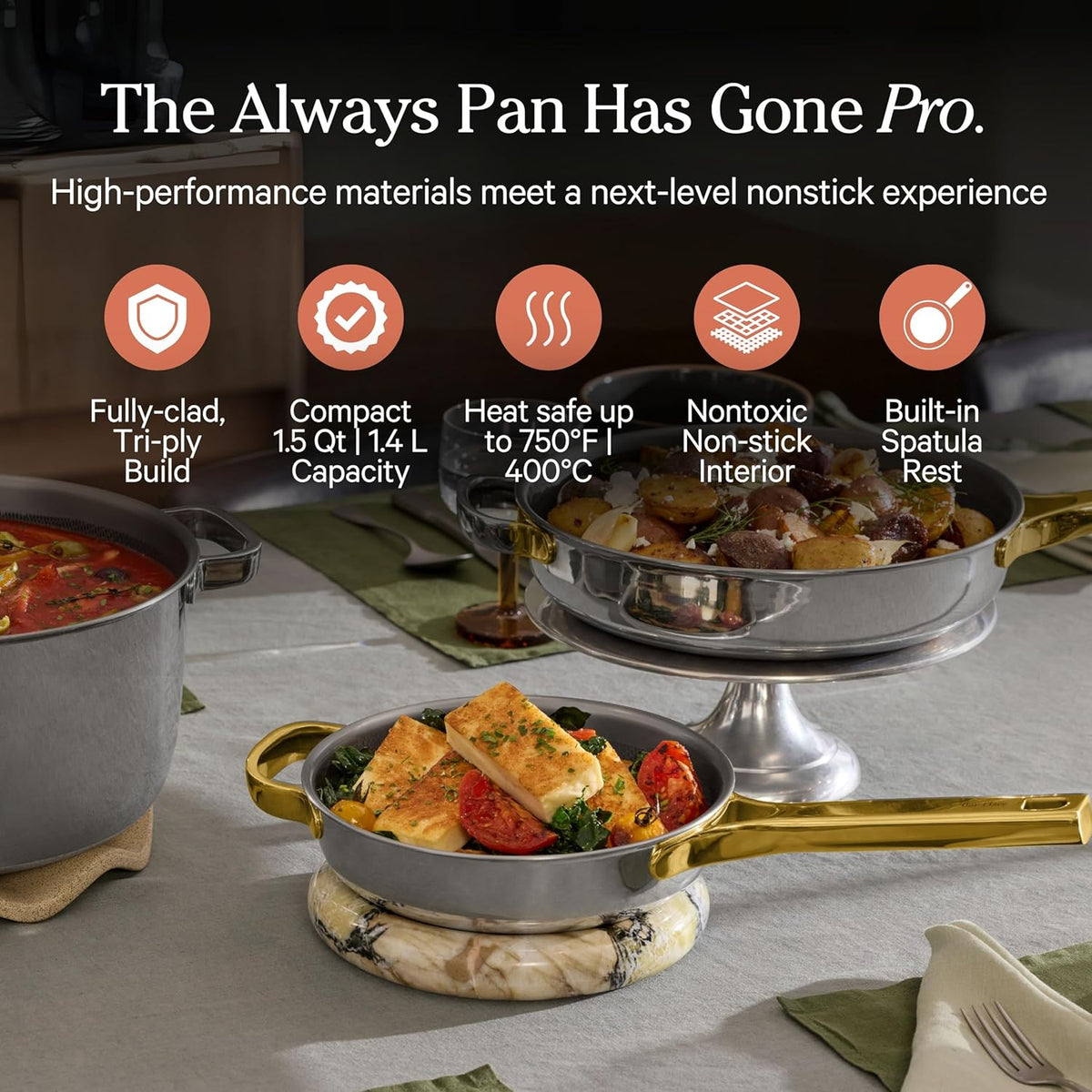 Our Place Titanium Pro Mini Cookware Duo – Always Pan & Perfect Pot with Nonstick No-Coating Technology | Tri-Ply Titanium & Stainless Steel | Safe for Oven, Induction & Cooktops up to 750°F | Gold