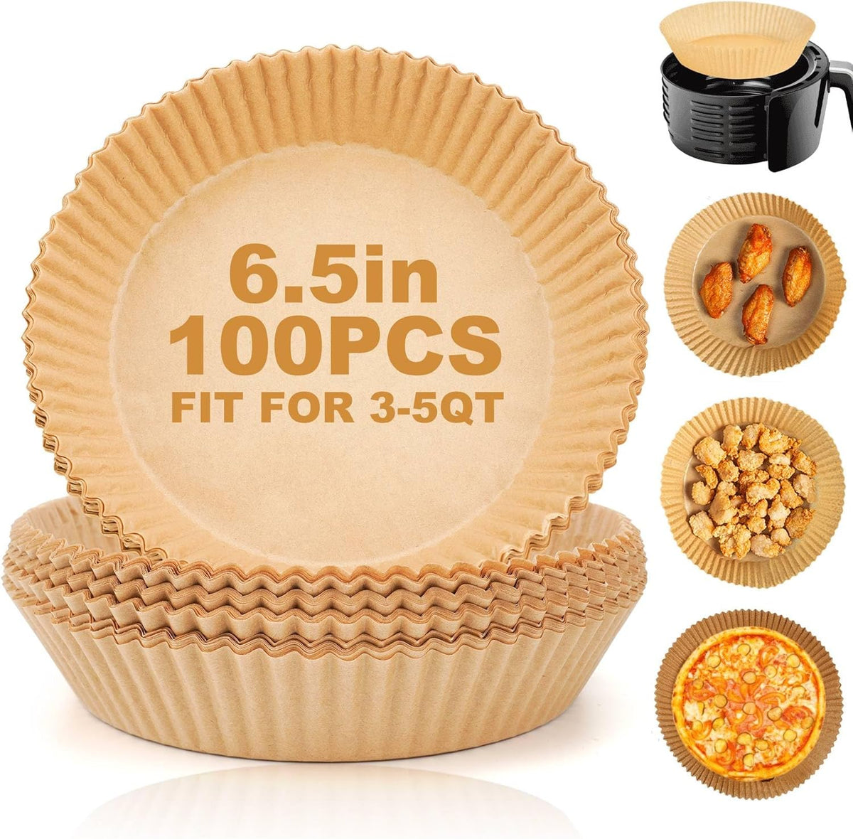 Air Fryer Paper Liners Disposable: 100PCS Round Airfryer Oven Insert Parchment Sheets Grease and Water Proof Non Stick Basket Liners for Baking Cooking from ctizne