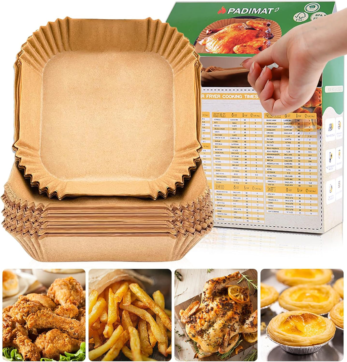 Disposable Paper Liners, 120 Pcs Square Airfryer Parchment Cooking Non-Stick Liner Accessories, Microwave Oven, Frying Pan, Oil-proof Air Fryers Filters Sheet for 2 3 4 4.5 Qt Baking Basket