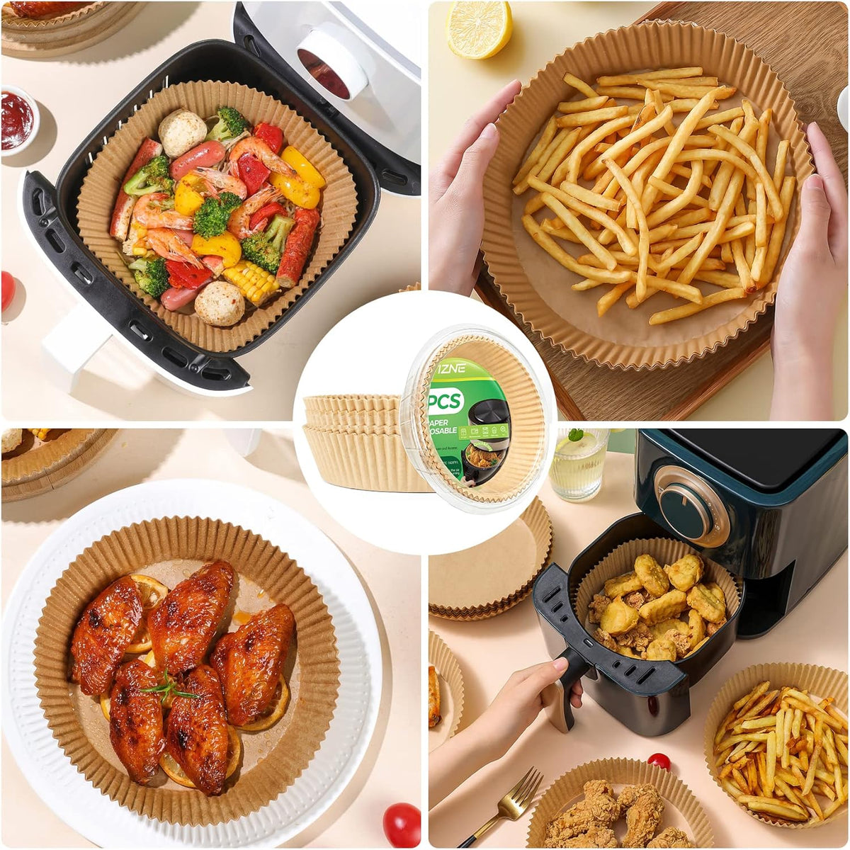 Air Fryer Paper Liner Disposable: 100PCS 8 Inch Airfryer Insert Parchment Paper Sheets, Grease and Water Proof Non Stick Basket Liners for Baking Cooking Roasting from ctizne