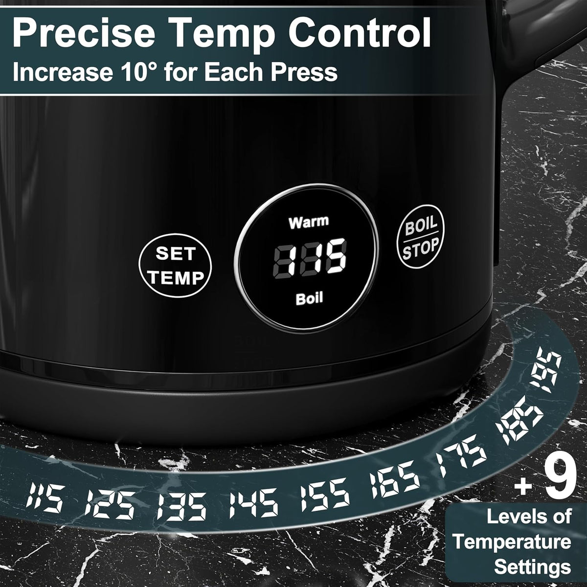 DEZIN Electric Kettle Temperature Control, 1.7L Stainless Steel Electric Tea Kettle with LED Display, 1200W Rapid Boil, 12H Keep Warm, 9 Presets Modes Hot Water Boiler Heater for Tea, Coffee, Black