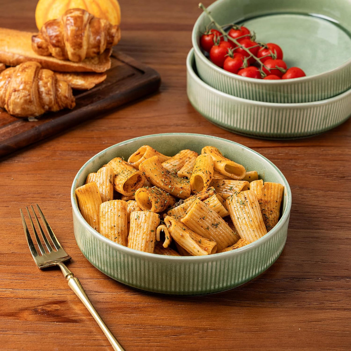 GBHOME 7.5'' Stoneware Pasta Bowls, Serving Bowls Set of 6 for Kitchen, Double Reactive Glaze Bowls for Fruit,Pasta,Salad,Oatmeal,Meal, Microwave Safe (6 pcs)