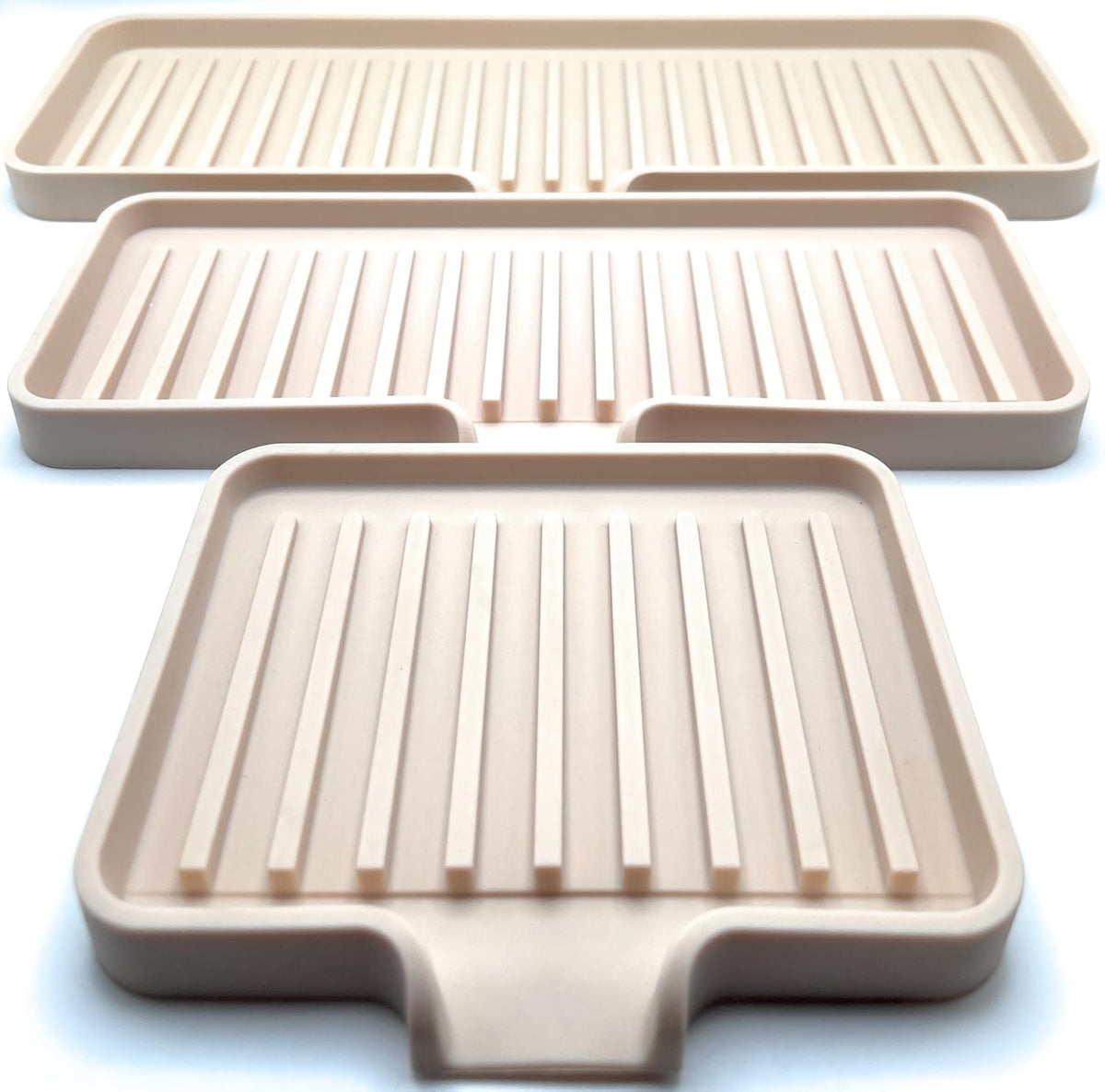 Happitasa Silicone Soap Dish Tray and Sponge Holder with Drain Chute | Bathroom and Kitchen Sink Organizer Caddy (Sand Dollar, 12"x4", 7.4 Ounces)