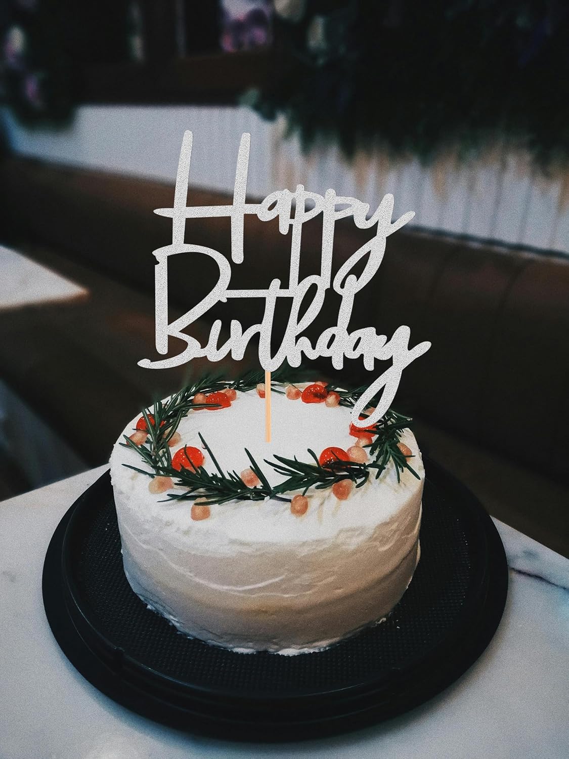 Happy Birthday Cake Topper - Glitter Silver Birthday Cake Top Decorations (Silver)