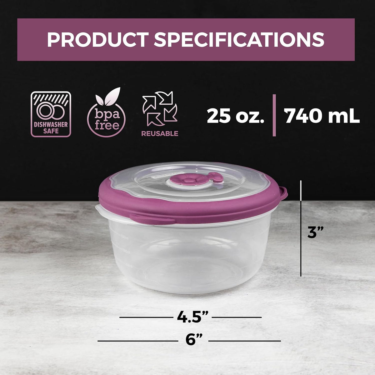 Tribello 3.1 Cup Plastic Bowls Food Storage Container With Lid For Leftovers, Meal Prep, Microwave/Dishwasher Safe, Steam Vent/Air-Tight Lid, For Soup Freezer Storage Set - 25 Oz - 6 Piece Set