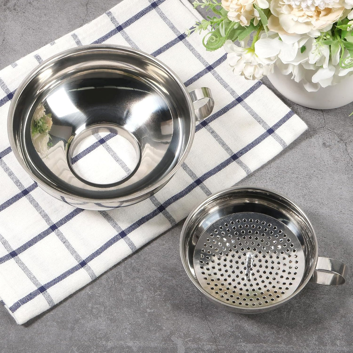 3 Pcs Canning Funnel with Strainer Stainless Steel Wide Mouth Kitchen Stackable Mason Jar Funnel for Filling Bottles