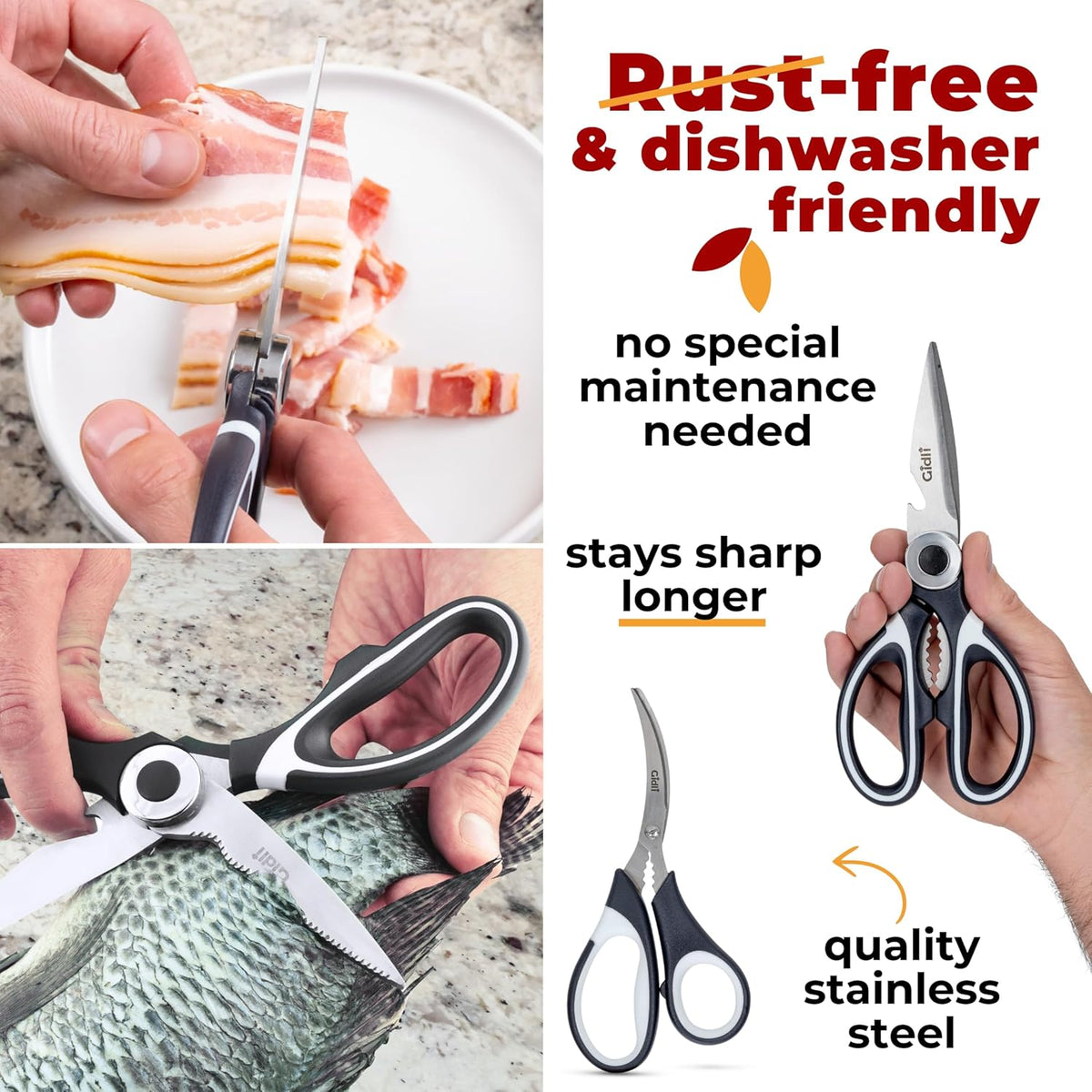 Kitchen Shears by Gidli - Liftime Replacement Warranty* - Includes Seafood Scissors As a Bonus - Heavy Duty Utility Stainless Steel All Purpose Ultra Sharp Scissors for Food/Cooking