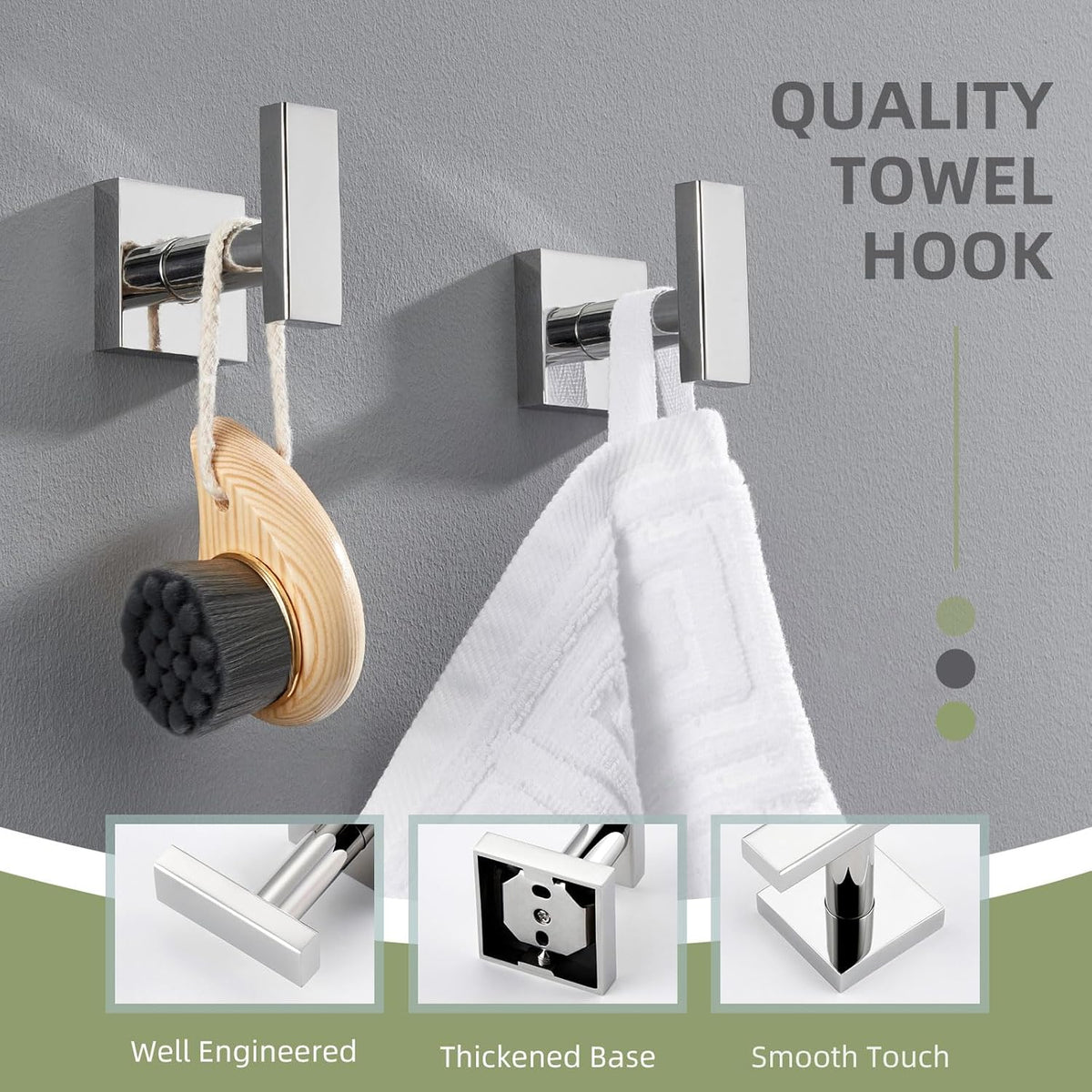 Angle Simple Bath Towel Hook 2 Pack, Stainless Steel Square Robe Coat Holder for Wall, Bathroom Kitchen Garage Wall Hook for Hanging Tools, Polished Chrome
