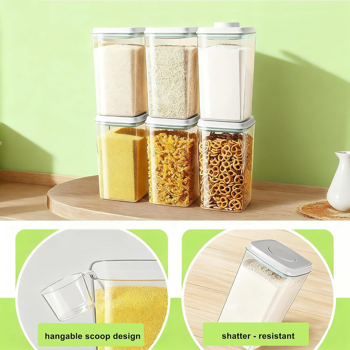 Pop Containers with Lids - Stackable Airtight Food Storage, Kitchen Pantry Storage Containers for Snacks Candy Salt Herbs Spices BPA-Free (4000ml / 4.2qt *2)
