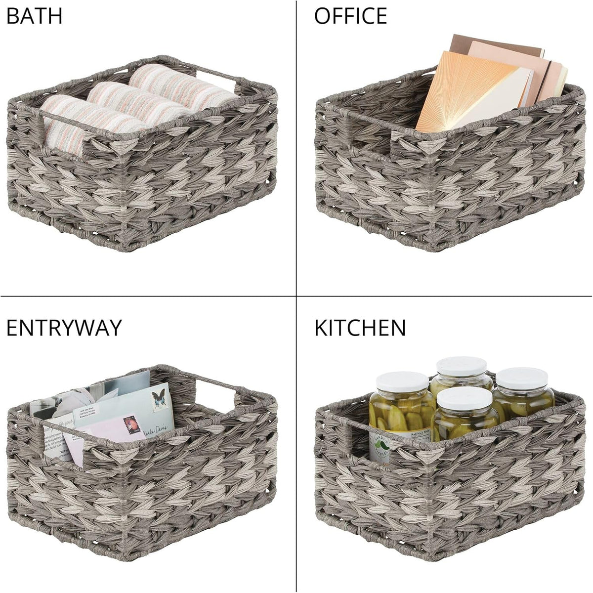 mDesign Woven Farmhouse Kitchen Pantry Food Storage Organizer Basket Bin Box - Container Organization for Cabinets, Cupboards, Shelves, Countertops - Store Potatoes, Onions, Fruit - 3 Pack, Gray Ombre