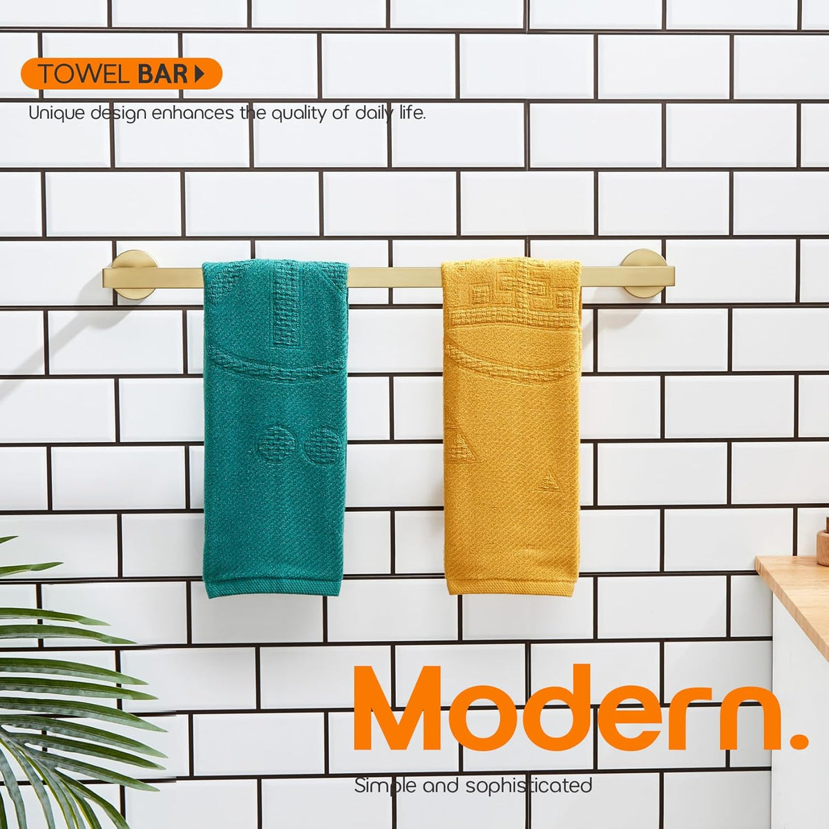 20 Inch Bathroom Towel Bar Bath Towel Rack Kitchen Towel Holder Towel Shelf Wall Mounted SUS304 Stainless Steel Brushed Gold AN4001GD-L20