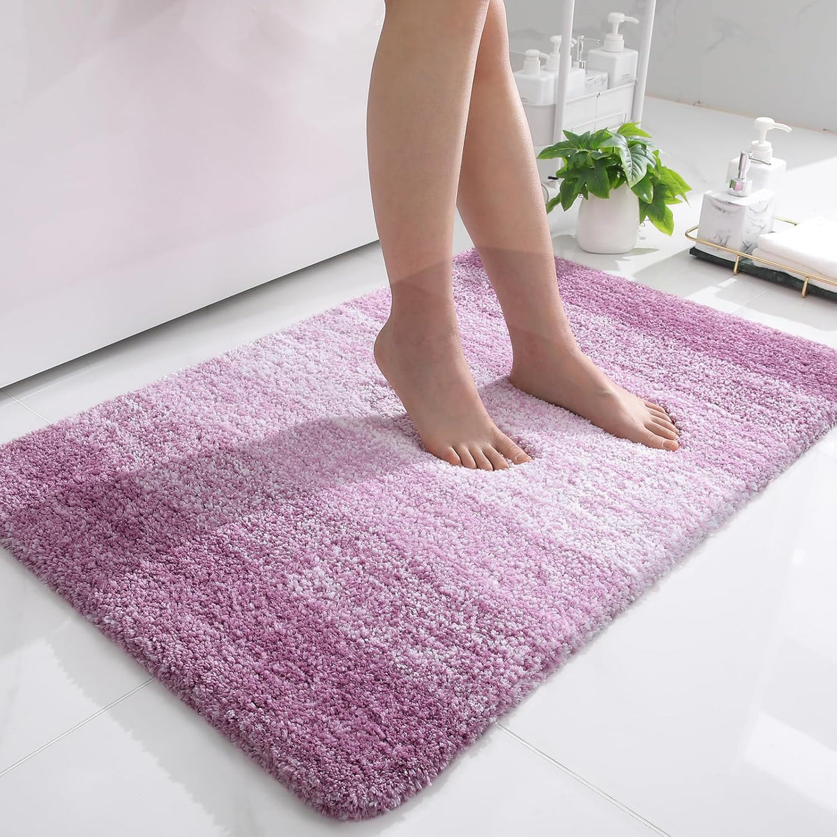 OLANLY Bathroom Rugs Mat 36x24, Extra Soft Absorbent Microfiber Bath Rugs, Rubber Backing, Quick Dry, Washable Bath Mats for Bathroom Floor, Tub and Shower, Home Decor Accessories, Pinkish-Purple