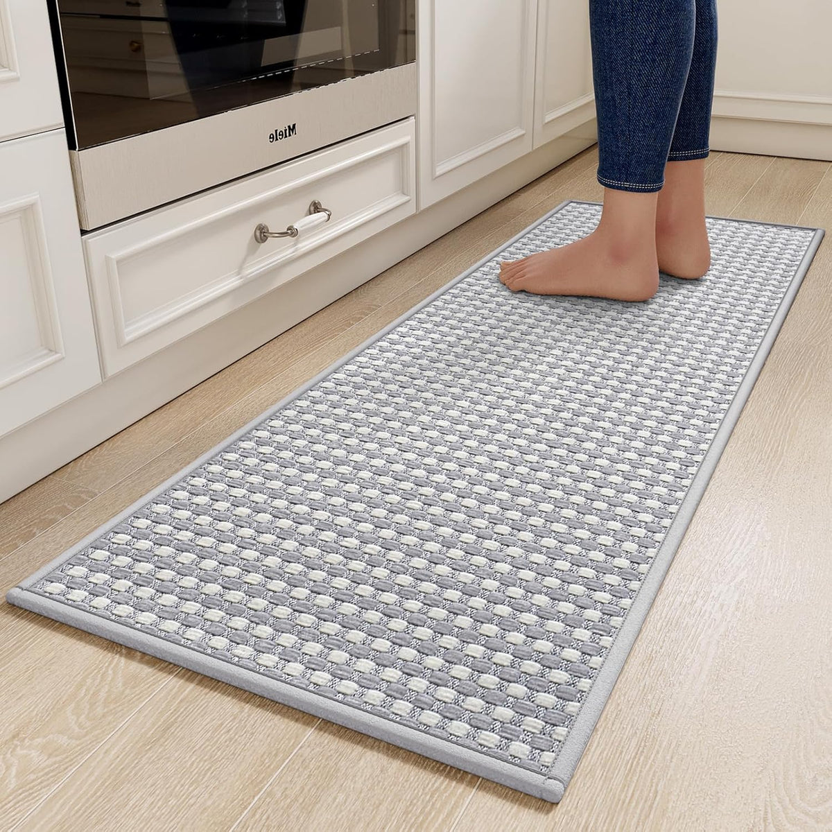 Kitchen Runner Rugs Non Slip Washable, Super Absorbent Soft Chenille Braided Kitchen Mats for Floor Rubber Backing Sink Mat Standing Floor Mat, Machine Washable Easy Clean, Gray 17"x59"