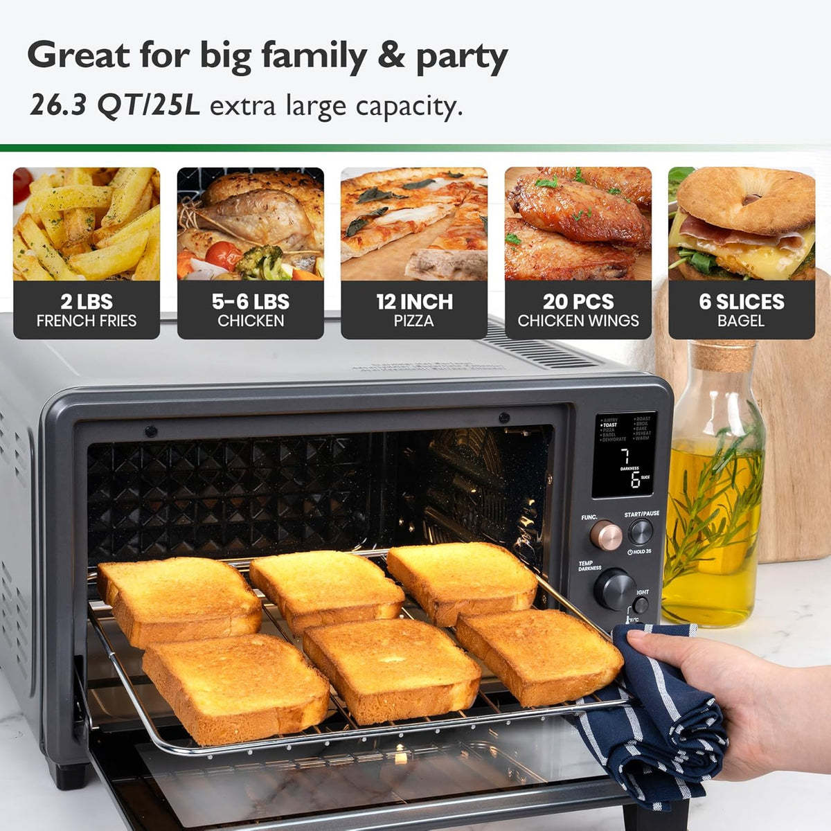 Infrared Heating Air Fryer Toaster Oven Combo, with Non-toxic Enamel-coated Interior, Extra Large Countertop Convection Oven 10-in-1 Combo, 6-Slice Toast, Enamel Baking Pan Easy Clean