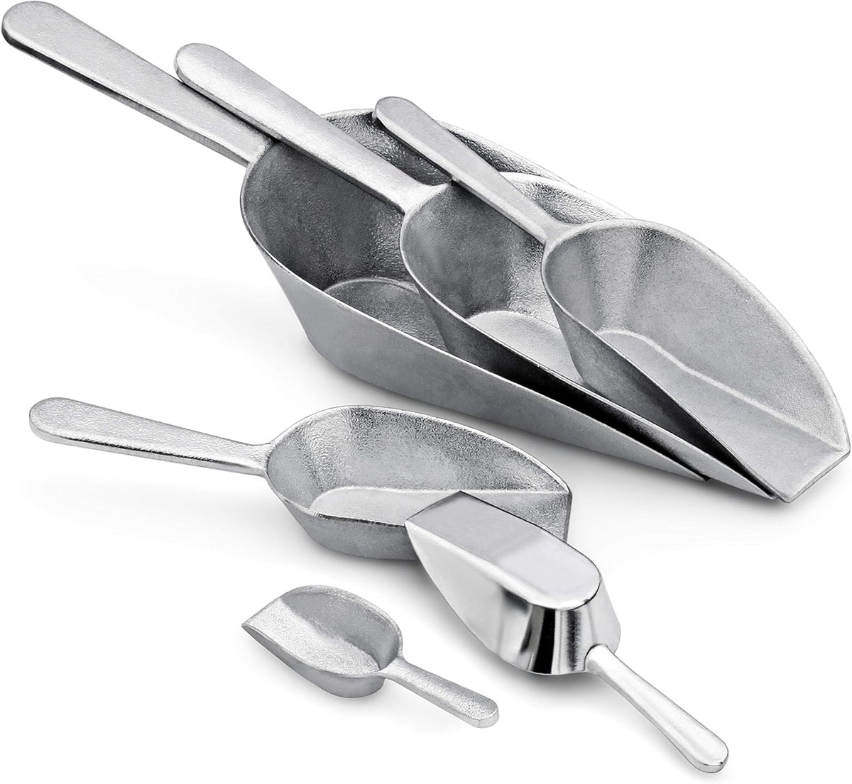 New Star Foodservice 34684 One-Piece Cast Aluminum Flat Bottom Bar Ice Flour Utility Scoop, 7-Ounce, Silver