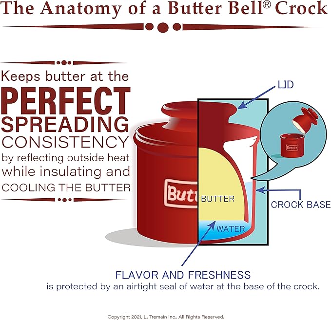 Butter Bell - The Original Butter Bell crock by L Tremain, a Countertop French Ceramic Butter Dish Keeper for Spreadable Butter, Café Matte Collection, Stone