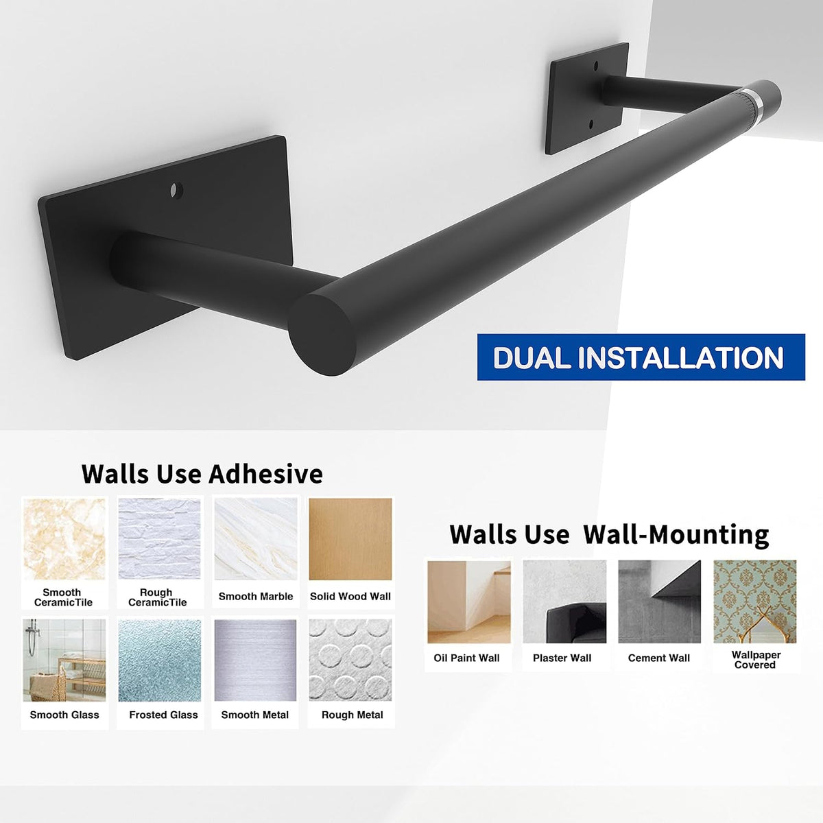 Ruacq Matte Black Paper Towel Holder Double Post Pivoting Square Base Under Cabinet Paper Towel Holder for Kitchen Self-Adhesive or Drill mounting