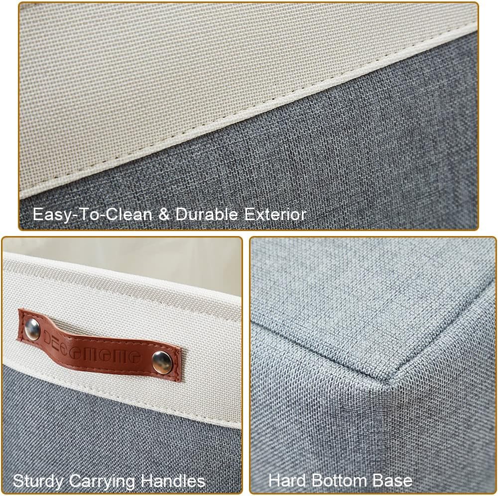 DECOMOMO Storage Baskets for Shelves - Fabric Storage Bins, Linen Closet Organizers and Storage (Slate Grey & White, XL - 3 Pack)