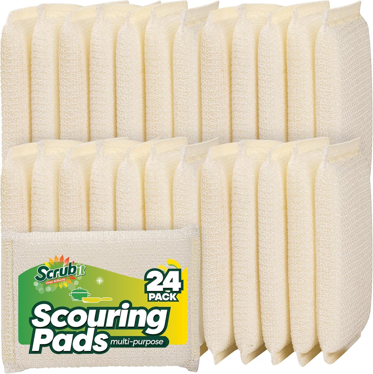 24 Pack Scrub Sponges Kitchen by SCRUBIT, Multi-Purpose Scouring Pads, Non-Scratch Cleaning Sponges for Dishes, Pots & Non-Stick Cookware - Long Lasting Dish Scrubbers for Kitchen, Bathroom & More