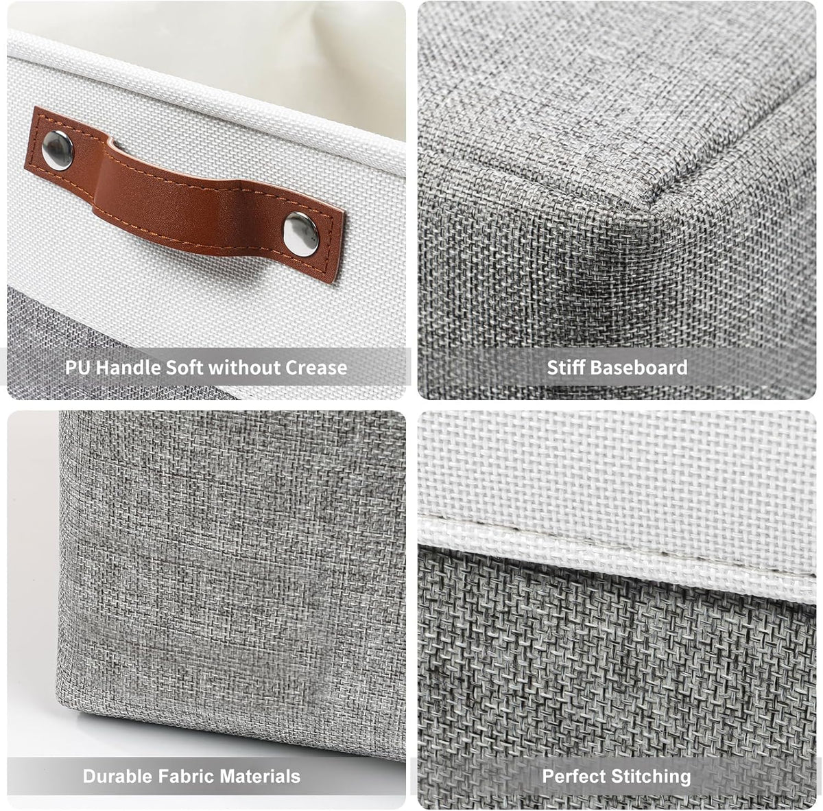 Storage Bins Large Fabric Storage Baskets for Shelves 3 Pack, Decorative Linen Closet Baskets with Handles for Organizing, Shelf, Clothes, Home, Office, 15x11x9.5Inches (Grey&White)
