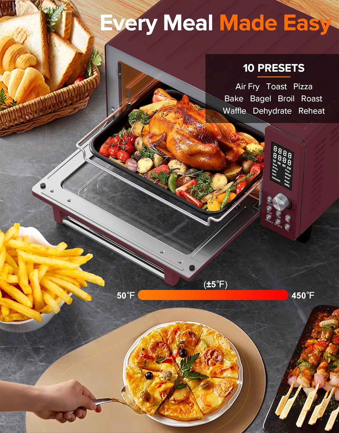 Nuwave Bravo Pro Smart Air Fryer Toaster Oven Combo, 12-in-1 Functions with Quicker & Even Crisp Technology, 1800W, 50-450°F, PFAS-Free, 21QT, Cinnamon