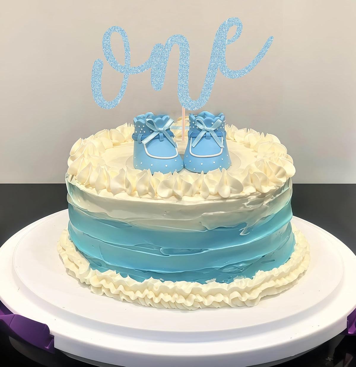 First Birthday Cake Topper - Light Blue Glitter One Cake Decorating Supplies for Girls and Boys, Perfect for Baby Shower/Gender Revealing Party Photo Booth Props