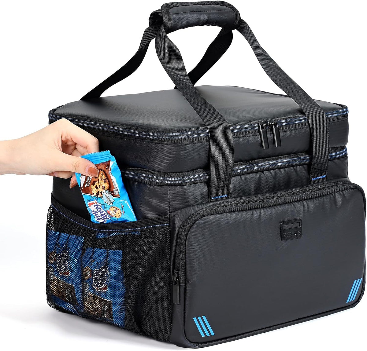 ZEEMO Soft Cooler Bag, Insulated Lunch Box, 19 L Ice Chest, Double Leakproof Layers, Waterproof and Collapsible Case for Work Outdoor Trip, Black