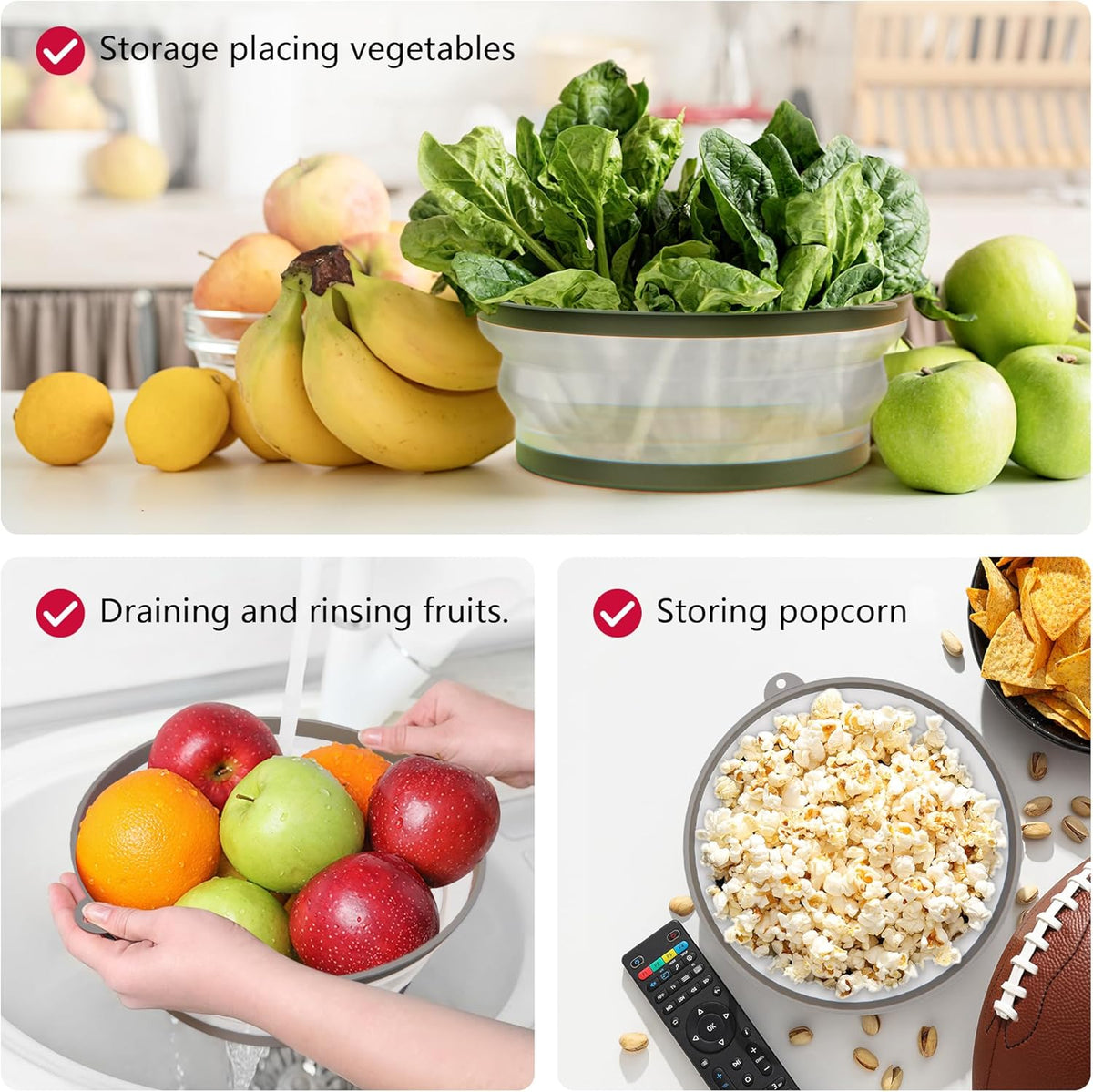 WVM Microwave Splatter Cover Vented for Food with Hook Hole, Splatter Guard & Colander Kitchen Gadget for Food, Meal Prep, Grey