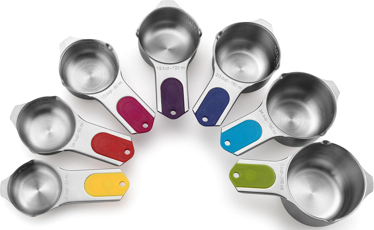 Spring Chef Magnetic Stainless Steel Measuring Cups, Patented, Kitchen Tools with Easy to Read Markings for Measuring Dry or Liquid Ingredients, Set of 7, Multicolor