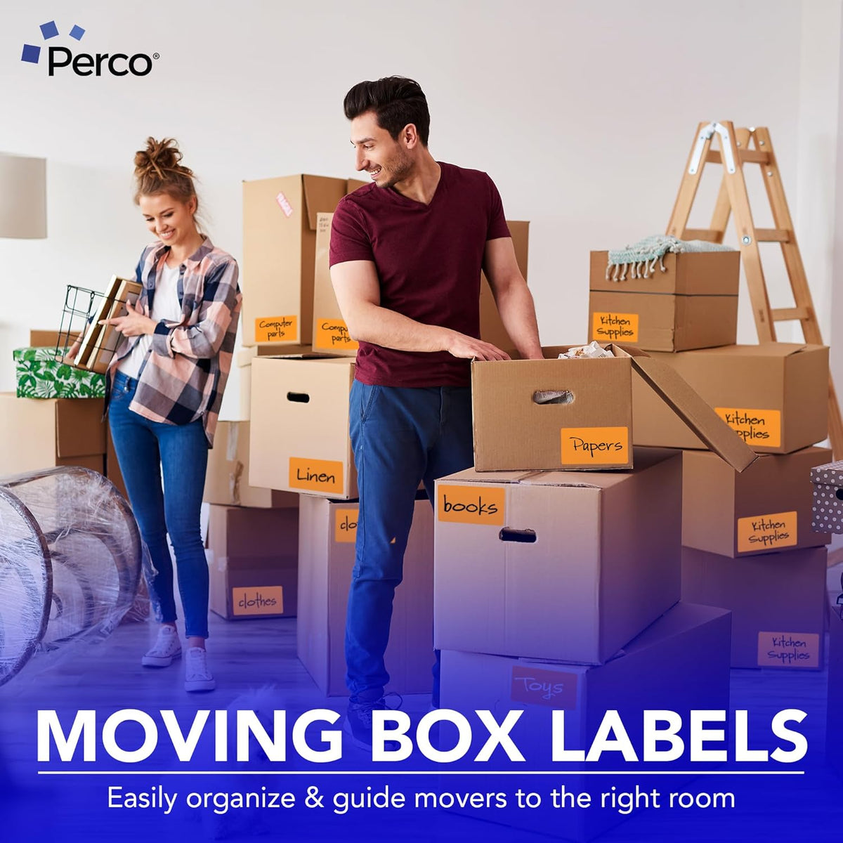 Perco Fluorescent Orange Labels 3x5 Inch 500 Stickers/Roll with Easy Peel Perforation and Strong Adhesion for Inventory Management, Color Coding, Moving Boxes, Retail, Organizing & Crafts–Made in USA