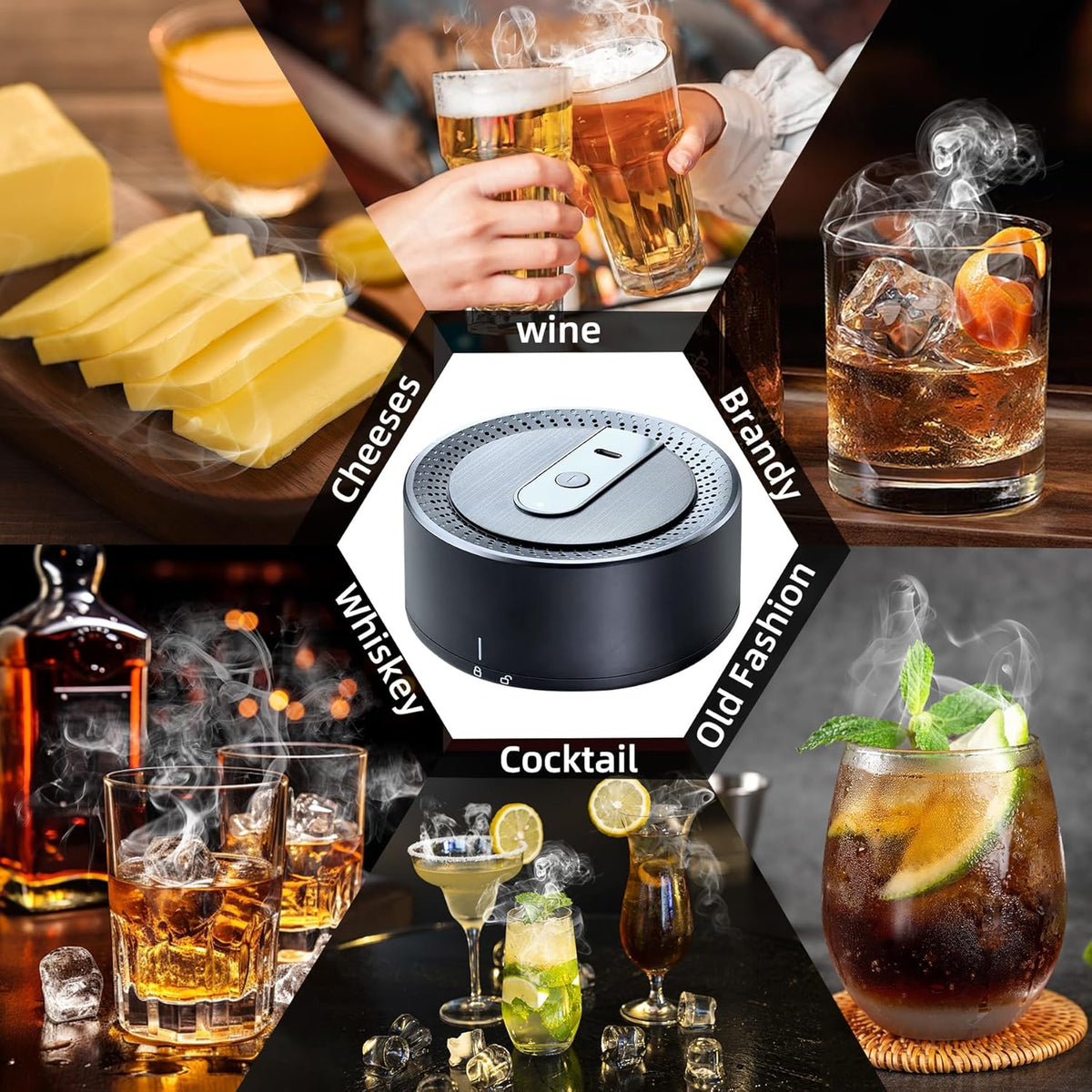 Electric Whiskey Smoker Kit with 6 Wood Chips, Rechargeable Cocktail Smoker Kit Built in Lighter, Old Fashioned Drink Smoker Kit, Bourbon Whiskey Gifts for Men,Dad,Husband.(NO Butane Needed)