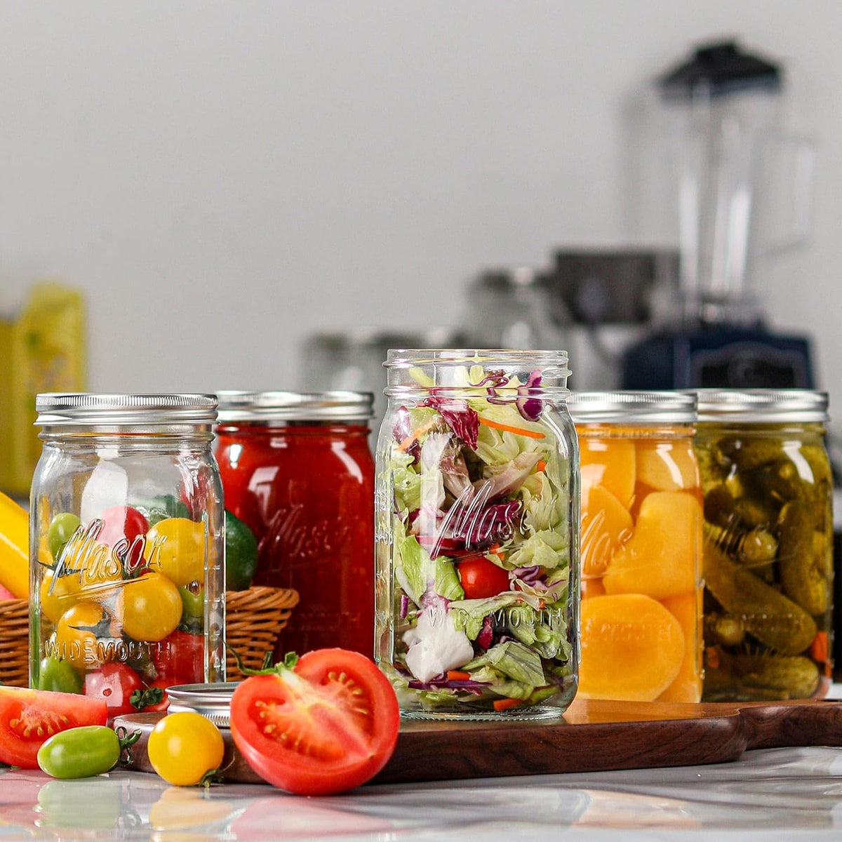 Wide Mouth Mason Jars 32 oz - 12 Pack Large Glass Mason Jars with Airtight Lids and Bands, 1 Quart Glass Jars for Pickling, Canning, Fermenting and Food Storage, Microwave & Dishwasher Safe