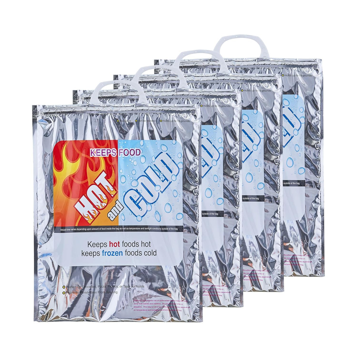 Superio Reusable Insulated Bags for Food Delivery, Grocery Shopping, Lunch, Picnics & More - Hot & Cold Food Storage - 4 Pack (13.5"x17.5")