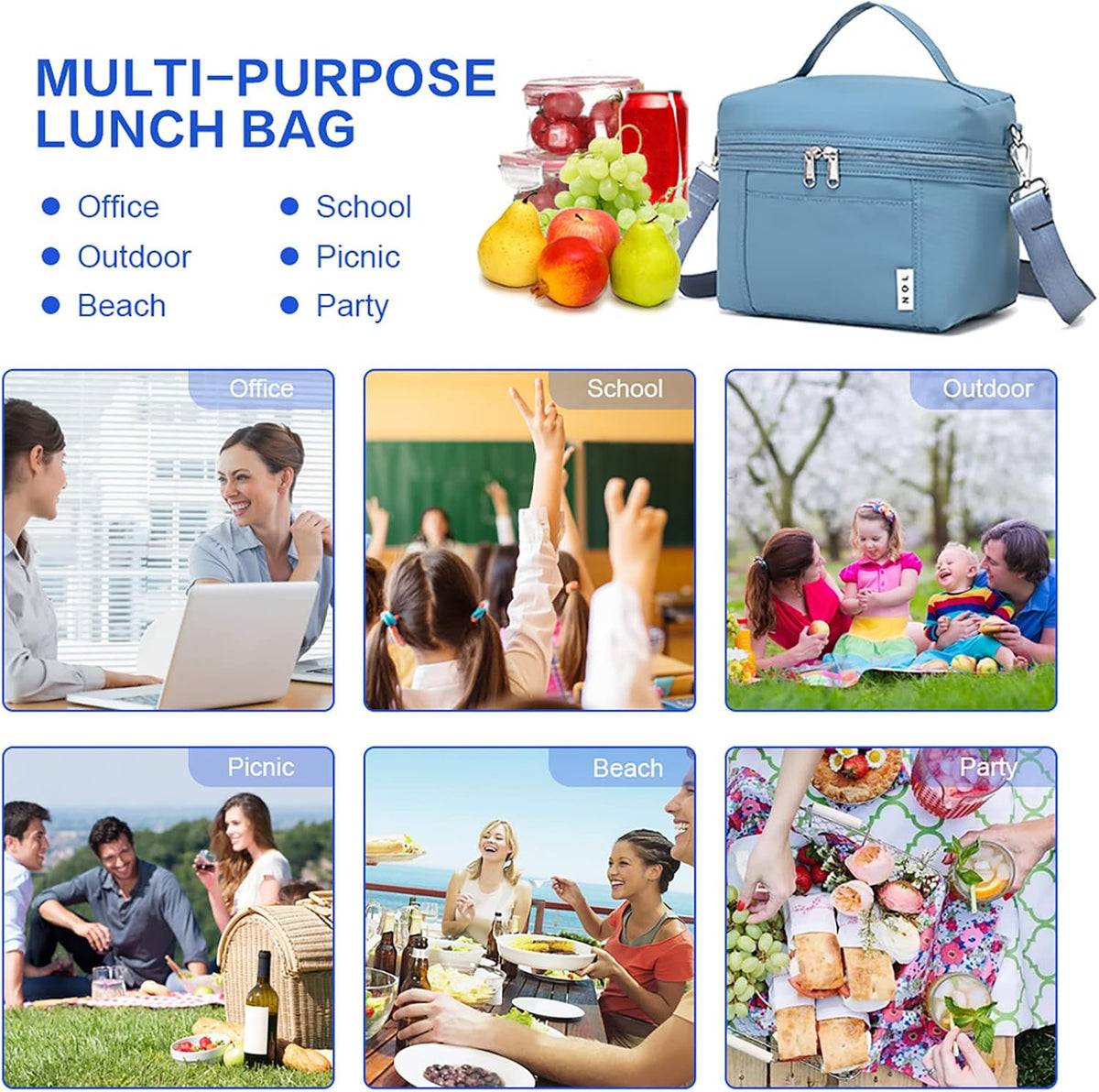 NOL Natural Organic Lifestyle Insulated Lunch Bags for Women Cooler Bag Lightweight Nylon Waterproof Lunch Box For Work