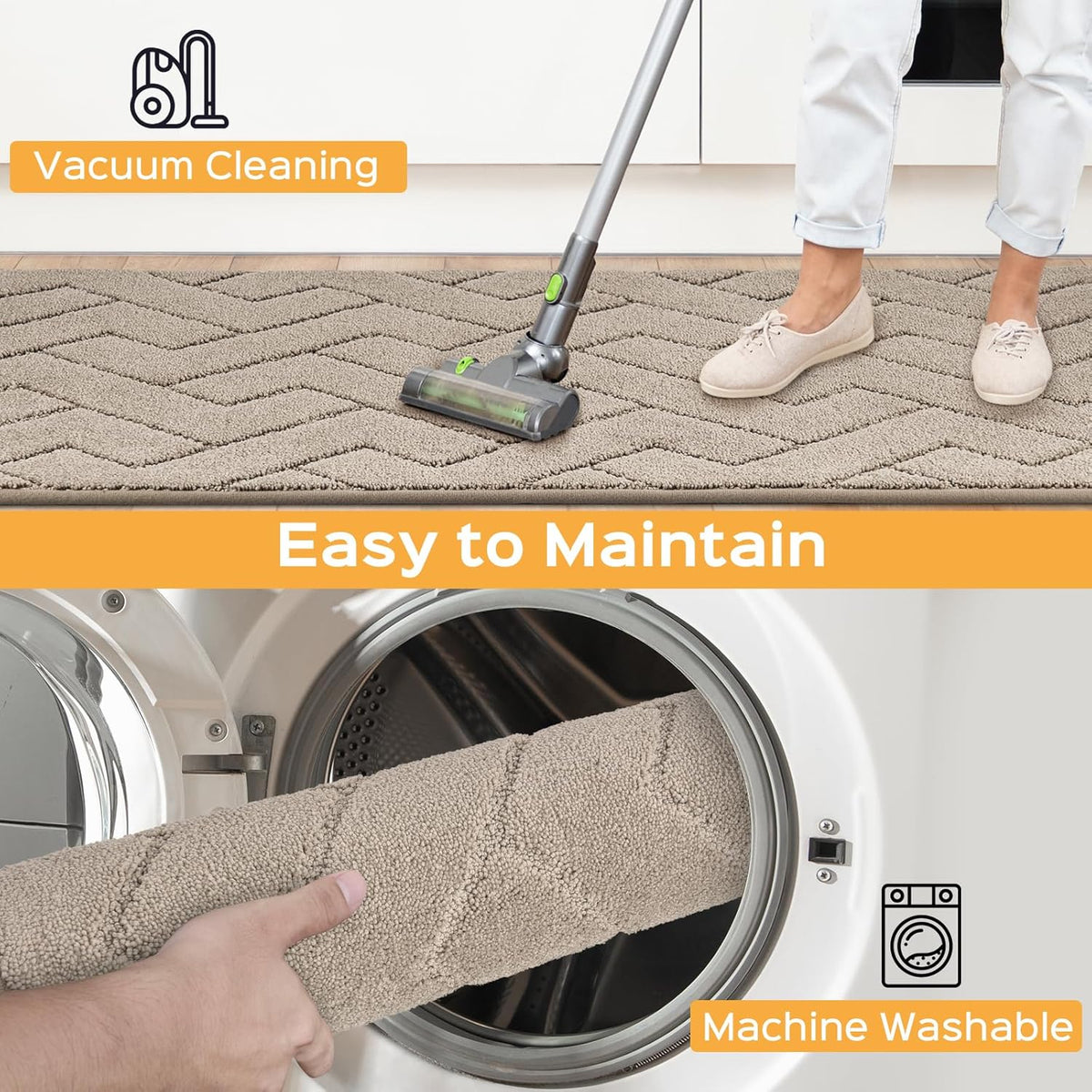 Machine Washable Kitchen Rugs Set (24" x 36"+24" x 60"), Non-Slip Kitchen Runner Rugs Mats for Floor, Absorbent Comfort Standing Mats for Kitchen, Sink and Hallway, Rolled Packaging, Taupe