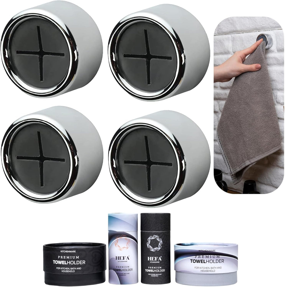 HEFA Towel Hooks, Towel Holder, Dish Towel Holder, Kitchen Organization, Kitchen Towel Hook, Kitchen Towel Holder, Hand Towel Holder, Kitchen Gadgets, Kitchen Essentials, Bathroom Accessories, 4 Pack