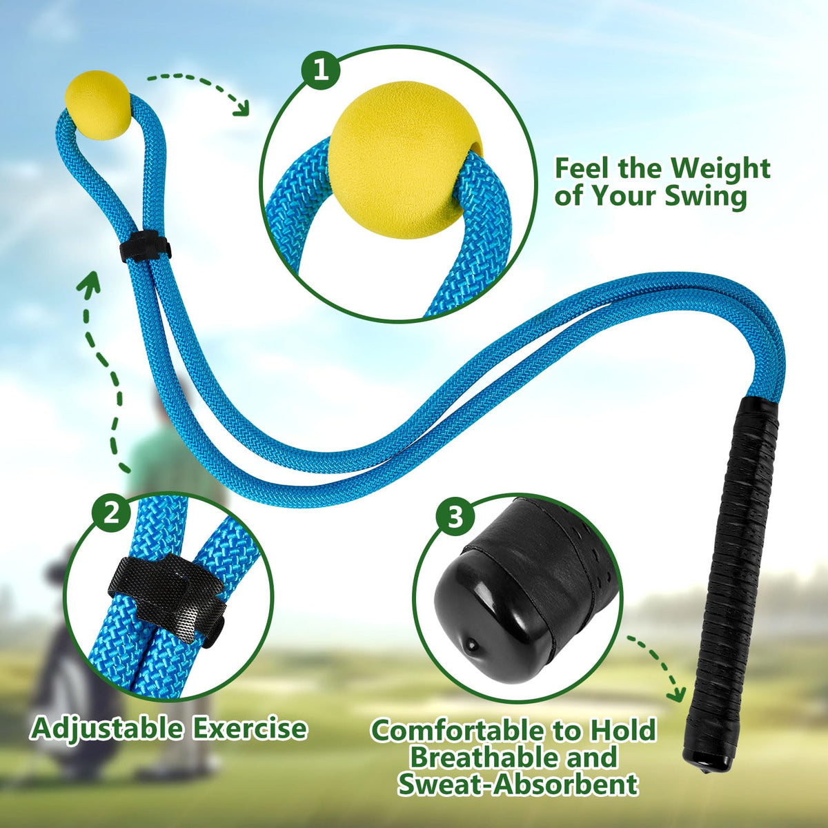 KALAUTO Golf Rope Swing Trainer Set-Golf Swing Training Aid,Improved Golfers Swing and Master Tempo,Golf Gifts for Men Golfers,Included Swing Correcting Arm Band&Rope Trainer with Weighted Ball(Blue)